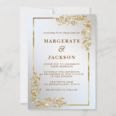 Golden Blume Kranz Rahmen elegantes Hochzeitsdesig Einladung (Rückseite)