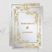 Golden Blume Kranz Rahmen elegantes Hochzeitsdesig Einladung (Vorne/Hinten)