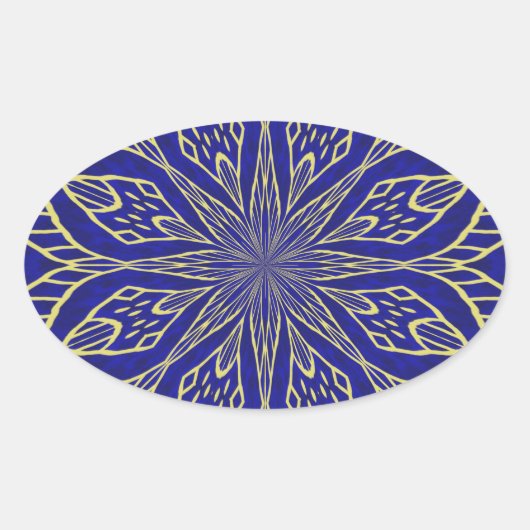 Golden Blume Mandala Ovaler Aufkleber (Vorderseite)