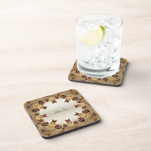 Golden Blume Red Gemstone Hard Plastic Untersetzer (Rechte Seite)