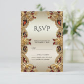 Golden Blume Red Gemstone Splendor RSVP Card (Stehend Vorderseite)