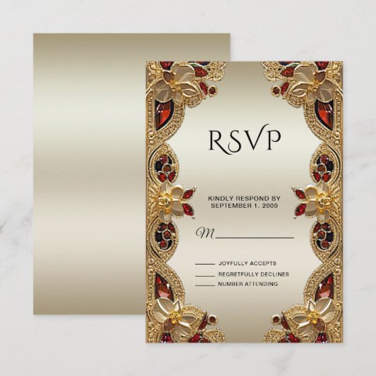 Golden Blume Red Gemstone Splendor RSVP Card Karte (Vorne/Hinten)