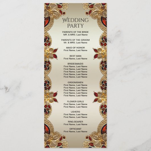 Golden Blume Red Gemstone Splendor Wedding Programm (Rückseite)