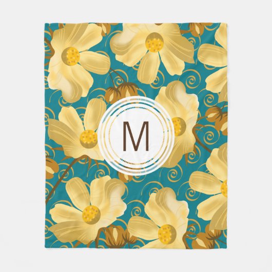 Golden Blume und Pods Custom Monogram Fleecedecke (Vorderseite)
