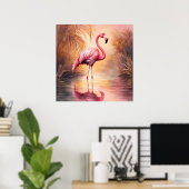 Golden Blush Flamingo Elegante Poster (Heimbüro)