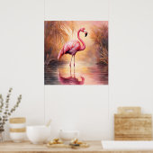 Golden Blush Flamingo Elegante Poster (Küche)