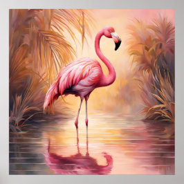 Golden Blush Flamingo Elegante Poster