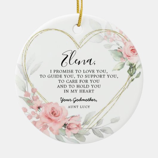 Golden Blush Pink Heart Geometric Godeltern Keramik Ornament (Vorne)