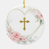 Golden Blush Pink Heart Geometric Godeltern Keramik Ornament (Hinten)