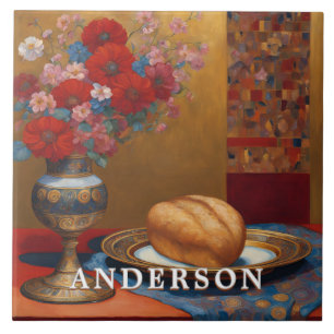 Golden Boho Blume Vase Still Life Fliese