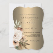 Golden Boho Elegance Kurve Wildblumen Hochzeit Einladung (Vorderseite)