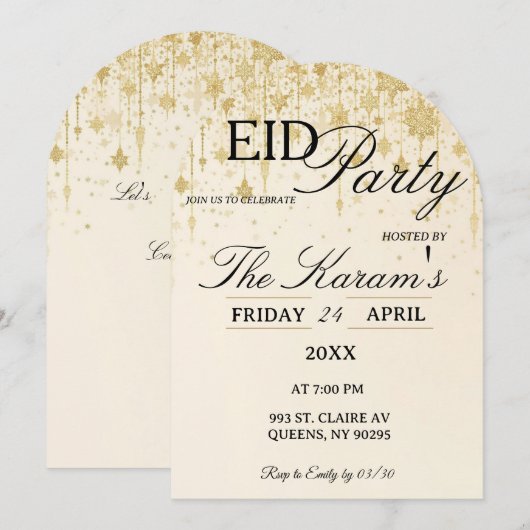 Golden Boho elegant Eid Party Invitation Card Einladung (Vorne/Hinten)