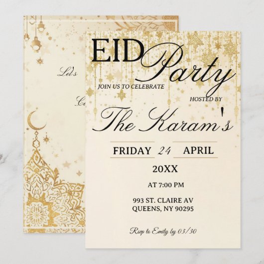 Golden Boho elegant Eid Party Invitation Einladung (Vorne/Hinten)