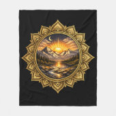 Golden Boho Mandala Mountain Sunset Art | Black Fleecedecke (Vorderseite)