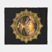 Golden Boho Mandala Mountain Sunset Art | Black Fleecedecke (Vorderseite (Horizontal))