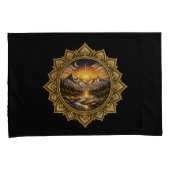 Golden Boho Mandala Mountain Sunset Art | Black Kissenbezug (Vorderseite-Rechts)