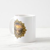 Golden Boho Mandala Mountain Sunset | Boho Sun Art Kaffeetasse (Vorderseite Links)