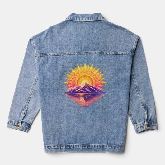Golden Boho Mandala Sun Mountain Sunset Reflection Jeansjacke (Rückseite)