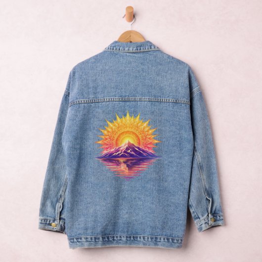 Golden Boho Mandala Sun Mountain Sunset Reflection Jeansjacke (Hangar)