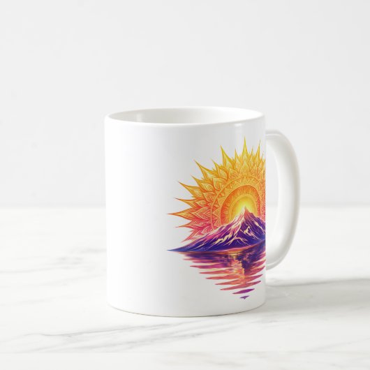 Golden Boho Mandala Sun Mountain Sunset Reflection Kaffeetasse (VorderseiteRechts)