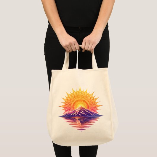 Golden Boho Mandala Sun Mountain Sunset Reflection Tragetasche (Vorderseite (Produkt))