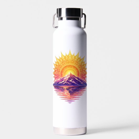 Golden Boho Mandala Sun Mountain Sunset Reflection Trinkflasche (Vorne)