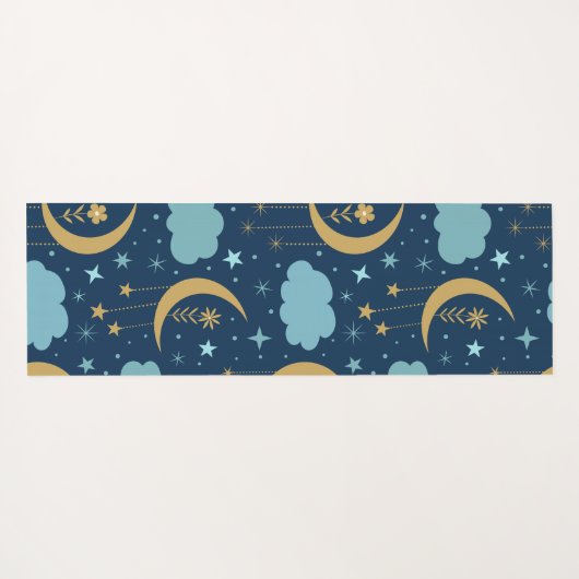 Golden Boho Moon mit Wolken Mit Monogramm Yogamatte (Rückseite (Horizontal))