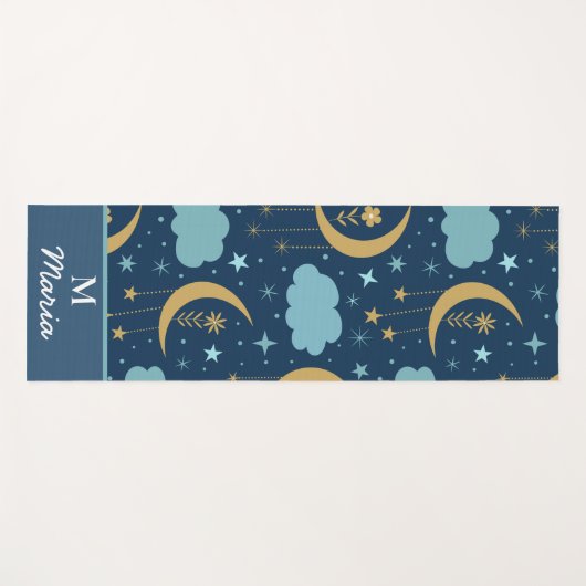 Golden Boho Moon mit Wolken Mit Monogramm Yogamatte (Vorderseite (Horizontal))