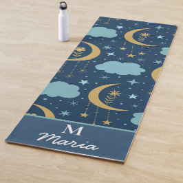 Golden Boho Moon mit Wolken Mit Monogramm Yogamatte