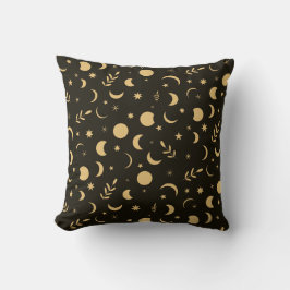 Golden Boho Moon Phases Muster auf schwarz Kissen