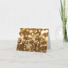 Golden Bokeh Faux Glitter & Stars Feiertagskarte