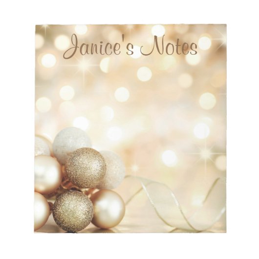 Golden Bokeh Ornament Balls Notizblock (Vorderseite)