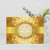 Golden Bokeh Party zum 50. Jahrestag Einladung (Stehend Vorderseite)