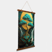 Golden Bonsai Moonlight Teal Waterfall Wall Tape Wandteppich Mit Holzrahmen (Gewinkelt)