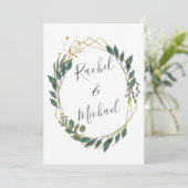 Golden borders eucalypt wedding collection einladung (Stehend Vorderseite)