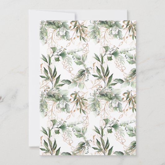 Golden Botanic Eukalyptus Wreath Monogram Green Einladung (Rückseite)