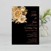 Golden Bouquet-Black and Gold Wedding Folieneinladung (Stehend vorne)