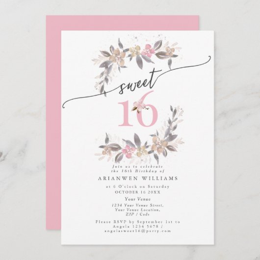 Golden Bouquet Fall Rose Rosa Sweet 16 Einladung (Vorne/Hinten)