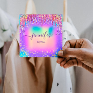 Golden Boutique Shop Glitzer Tropfen Holograph Quadratische Visitenkarte