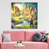 Golden Boy by Stream Painting Canvas Print Leinwanddruck (Insitu (Wohnzimmer))