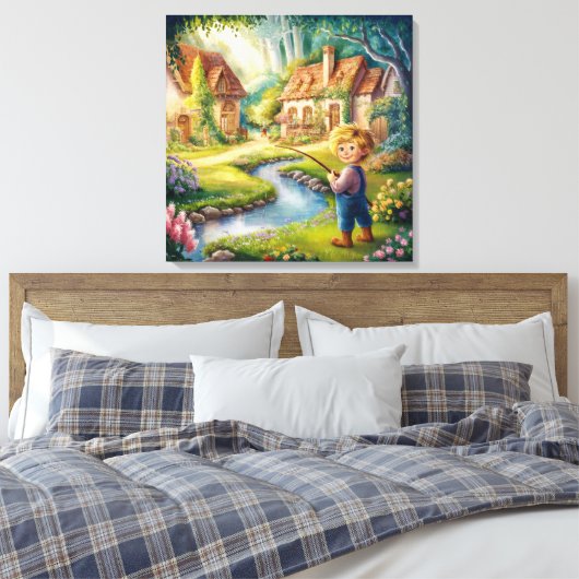Golden Boy by Stream Painting Canvas Print Leinwanddruck (Insitu (Schlafzimmer))