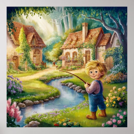 Golden Boy by Stream Painting Poster (Vorne)