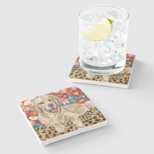 Golden Boy Retriever Steinuntersetzer (Seitenansicht)