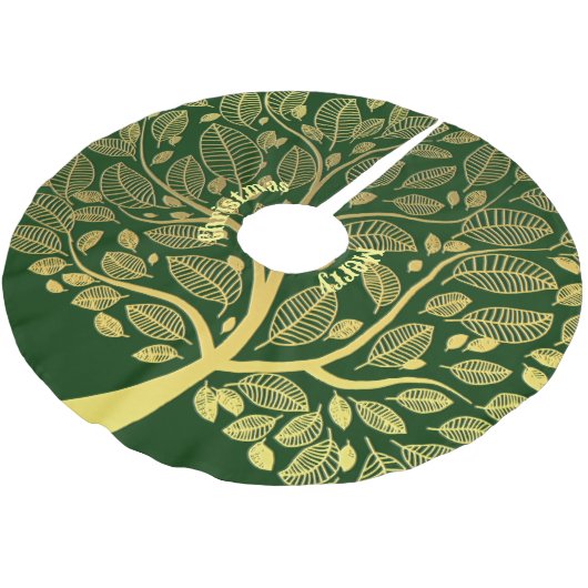 Golden Branch Greenerage Foliage Frohe Weihnachtsf Polyester Weihnachtsbaumdecke (Schrägansicht)