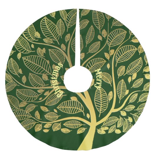 Golden Branch Greenerage Foliage Frohe Weihnachtsf Polyester Weihnachtsbaumdecke (Vorderseite)