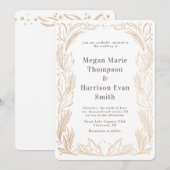Golden Branches Border Wedding Einladung White (Vorne/Hinten)