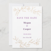 Golden Branches Wedding Design Lavander Save The Date (Vorderseite)