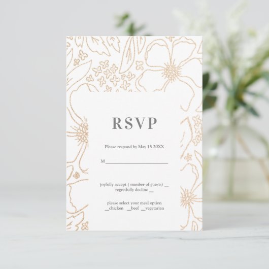 Golden Branches White Wedding RSVP Card (Stehend Vorderseite)