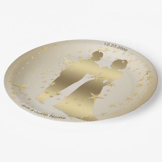 Golden Bride And Groom Wedding Party Pappteller (Schrägansicht)