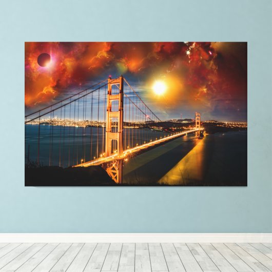 Golden Bridge Fantasy Landschaft Leinwanddruck (Insitu (Holzboden))